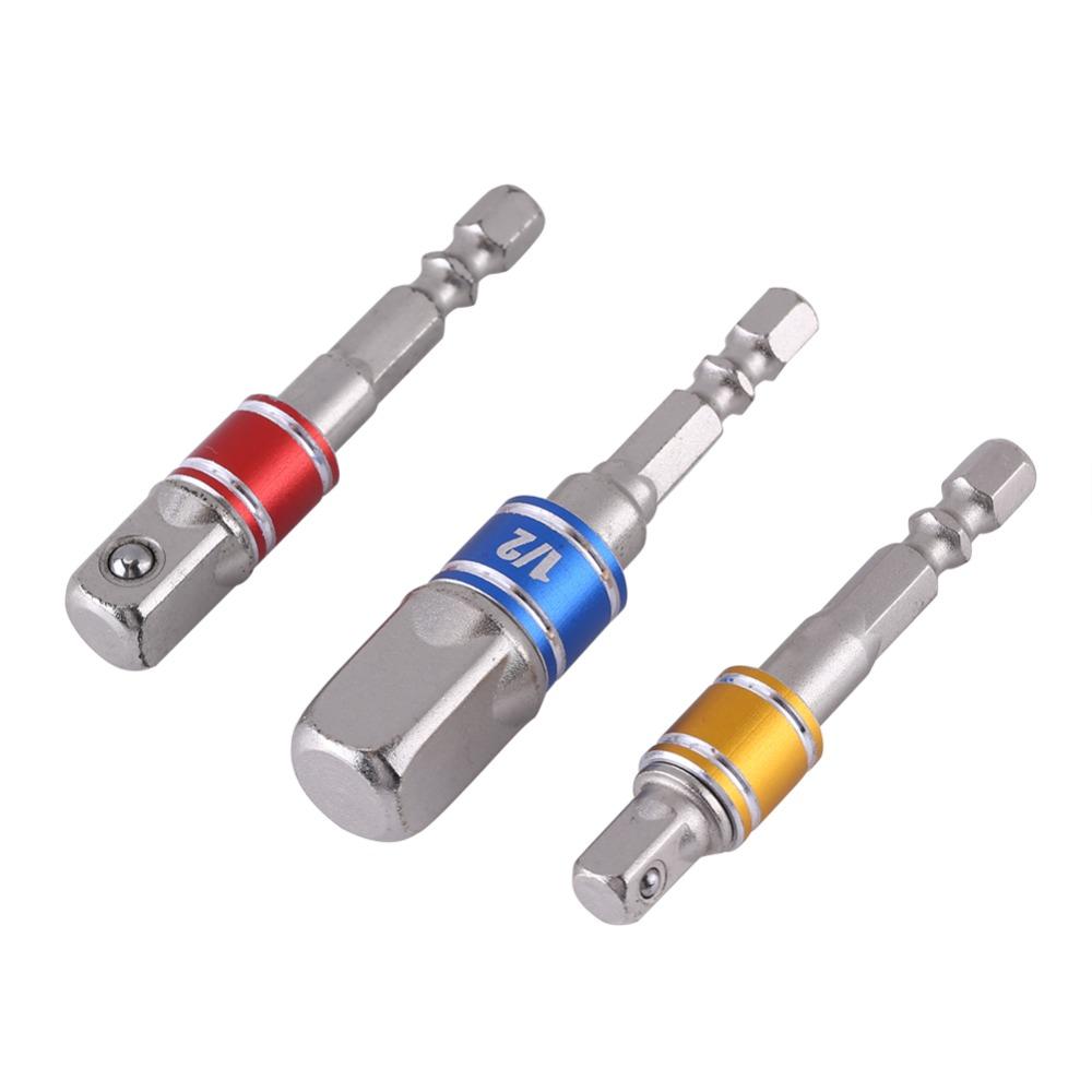 3PCS 1/4" 3/8" 1/2" Drive Socket Adapter Set High Speed Nut Driver Multi-Color Impact Grade Socket Adapter 1/4 Inch Hex Shank