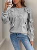 European & American Autumn Sweet Casual Bow Spliced Gray Round Neck Women's Sweatshirt