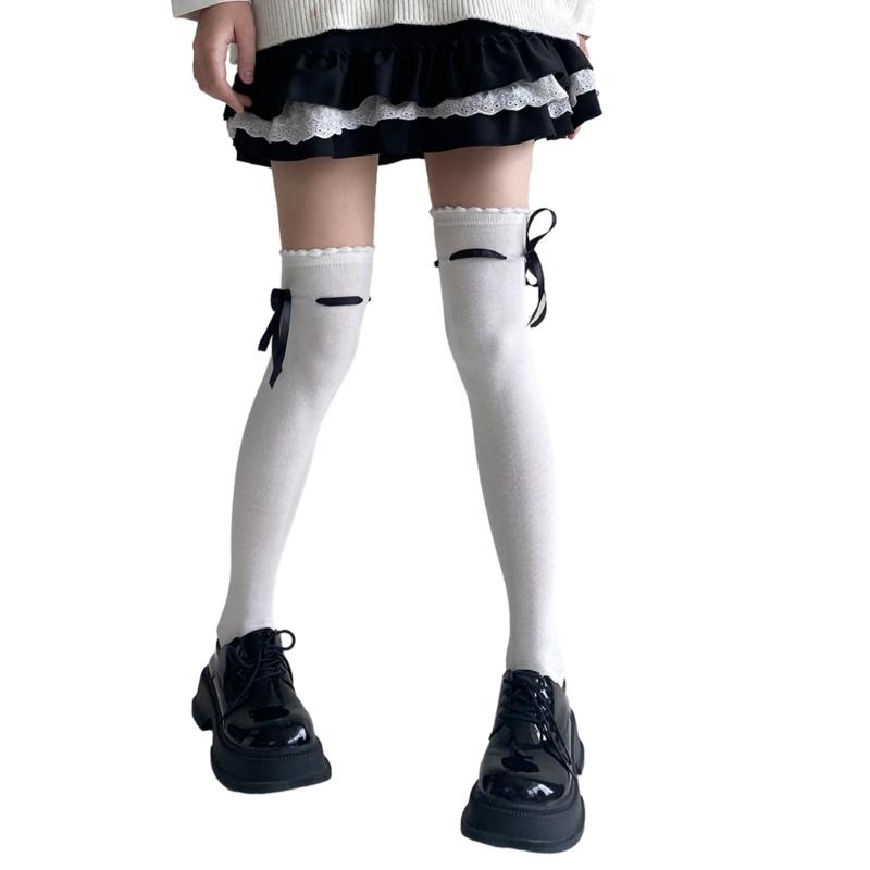 1 Pair Princess Style Dress Socks for Girl Calf Tube Frilly Socks Ballet Socks Ruffle Calf Socks with Bows Lace Top Sock 1