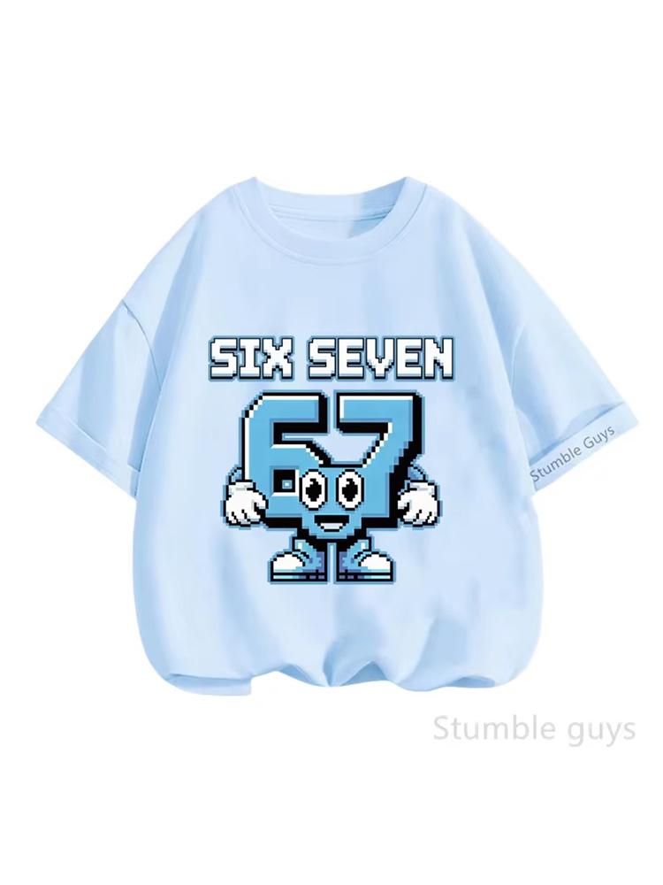 Boys Retro Pixel Art Six Seven Print Short Sleeve Tee Breathable Cotton Perfect for Casual Outings Street Styledf0011