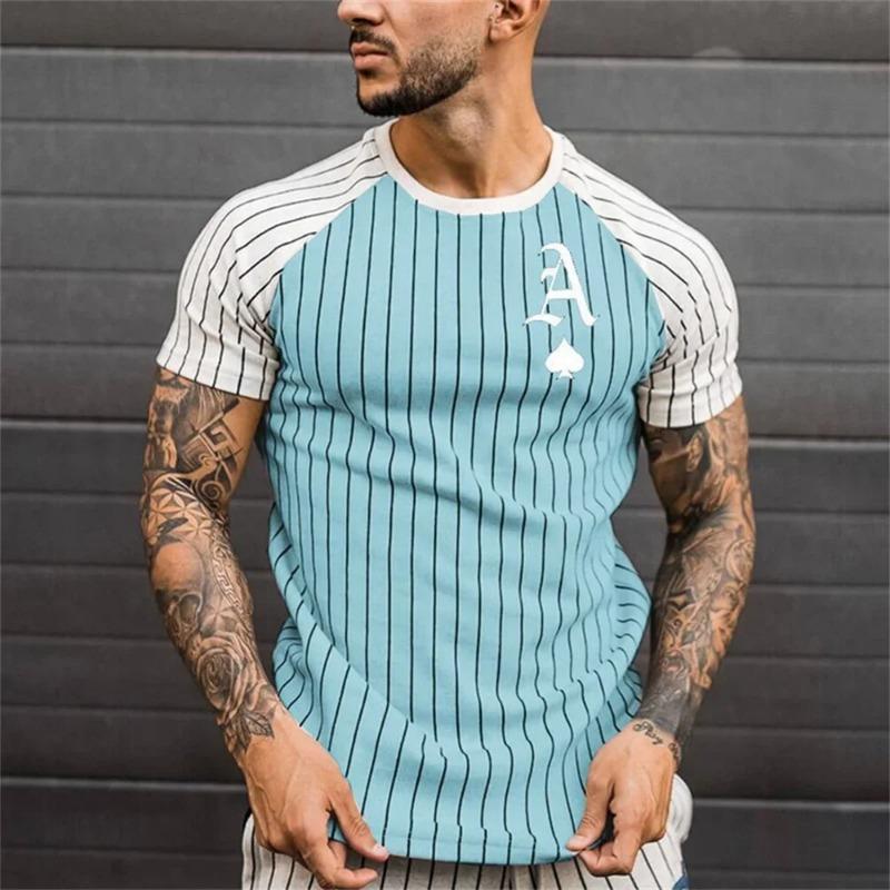 Men's Street T-shirt Vintage Tee Summer Male 3d Stripe Print Short Sleeve Tops Everyday T Shirt Oversized Clothing Shirt Man Hot