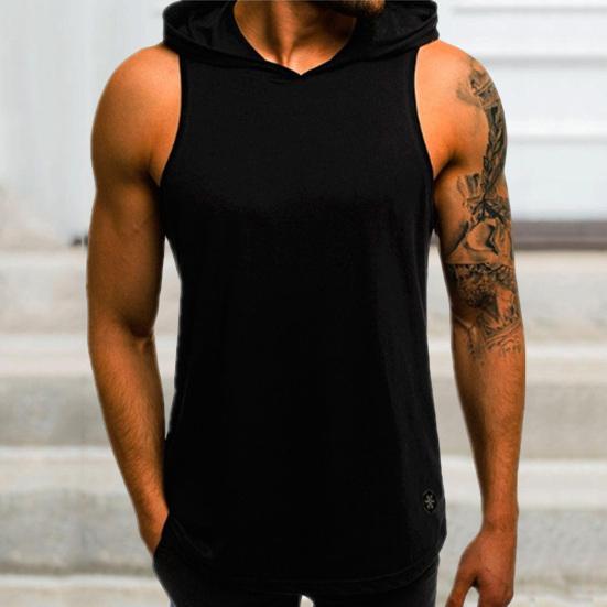 Trägertop Ärmellos Einfarbige Schweißabsorption Nicht reizend mit Hut Schnell trocknendes Polyester Herren Sportweste Fitness Trägertop für Herren