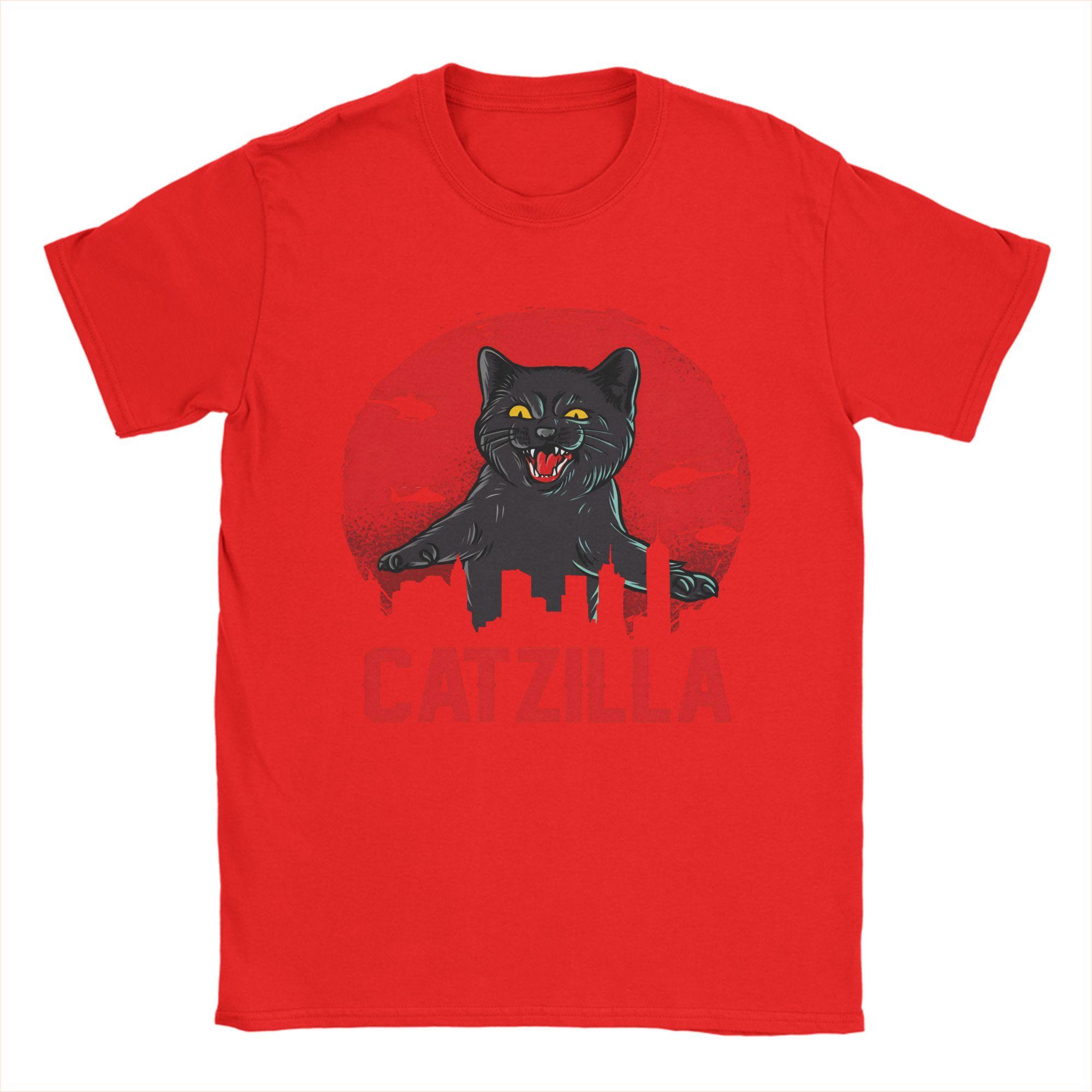 Catzilla Monster Funny Retro Catzilla T Shirt Unisex Women Cotton Vintage TShirts Round Collar  Tees Short Sleeve Tops New Arrival S