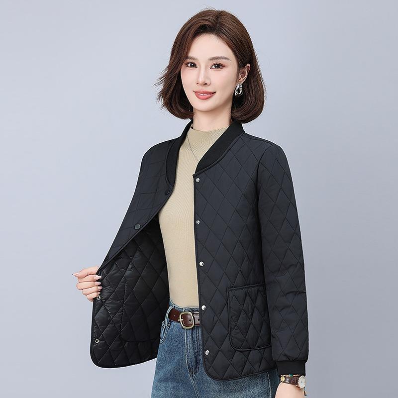 

Куртка ромбовидной стежки, свободная теплая стеганая куртка, короткая универсальная стеганая куртка, повседневная куртка для мамы 5XL чёрный