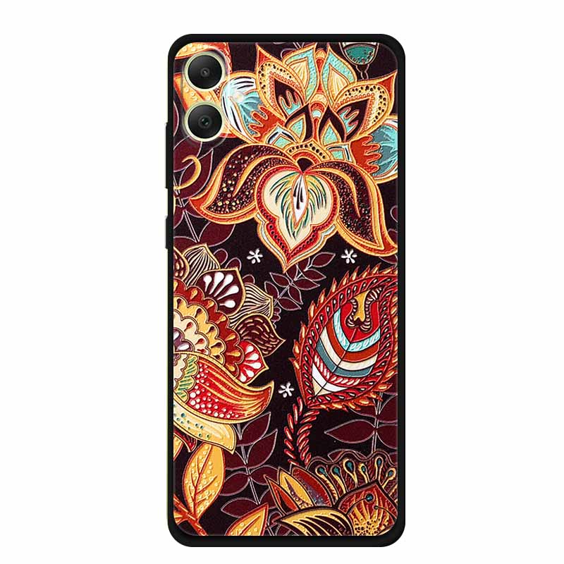 3D Emboss Case For Samsung Galaxy A06 M06 F06 A05 M05 F05 Phone Case A 06 M 05 Flower Black Silicone Soft Back Cover Coque Funda