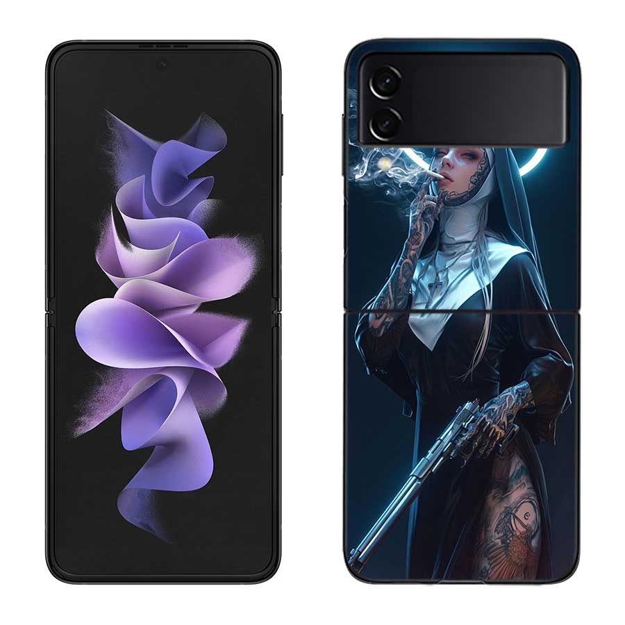 Dark Nun Phone Case For Samsung Z Flip 7 6 5G Galaxy Z Flip 5 4 3 Black Hard Cell Cover Luxury PC Shell Coque