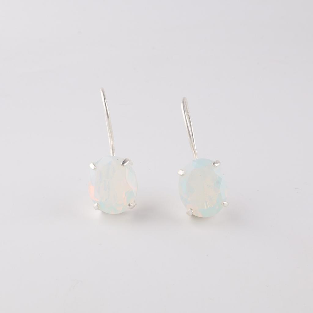 Natural Milky Opal Gemstone 925 Sterling Silver Handmade Dangle Earrings 1.05" EE-173-21