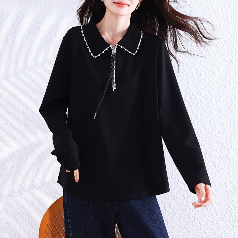Flaw-Free Casual Lapel Hoodie for Middle-Aged Women - Loose Fit, Plus Size, Spring/Autumn European Style