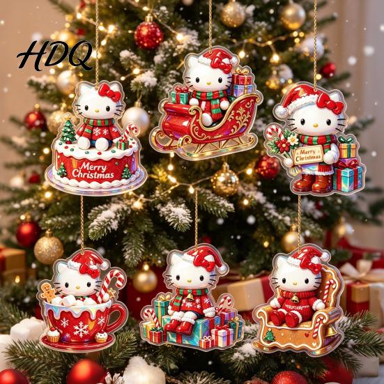 Christmas Gift for Friends Kitty Ornaments 2D Flat Acrylic Hanging Decorations Cute Winter Holiday Ornaments Cartoon Pendants Tree Home Decor
