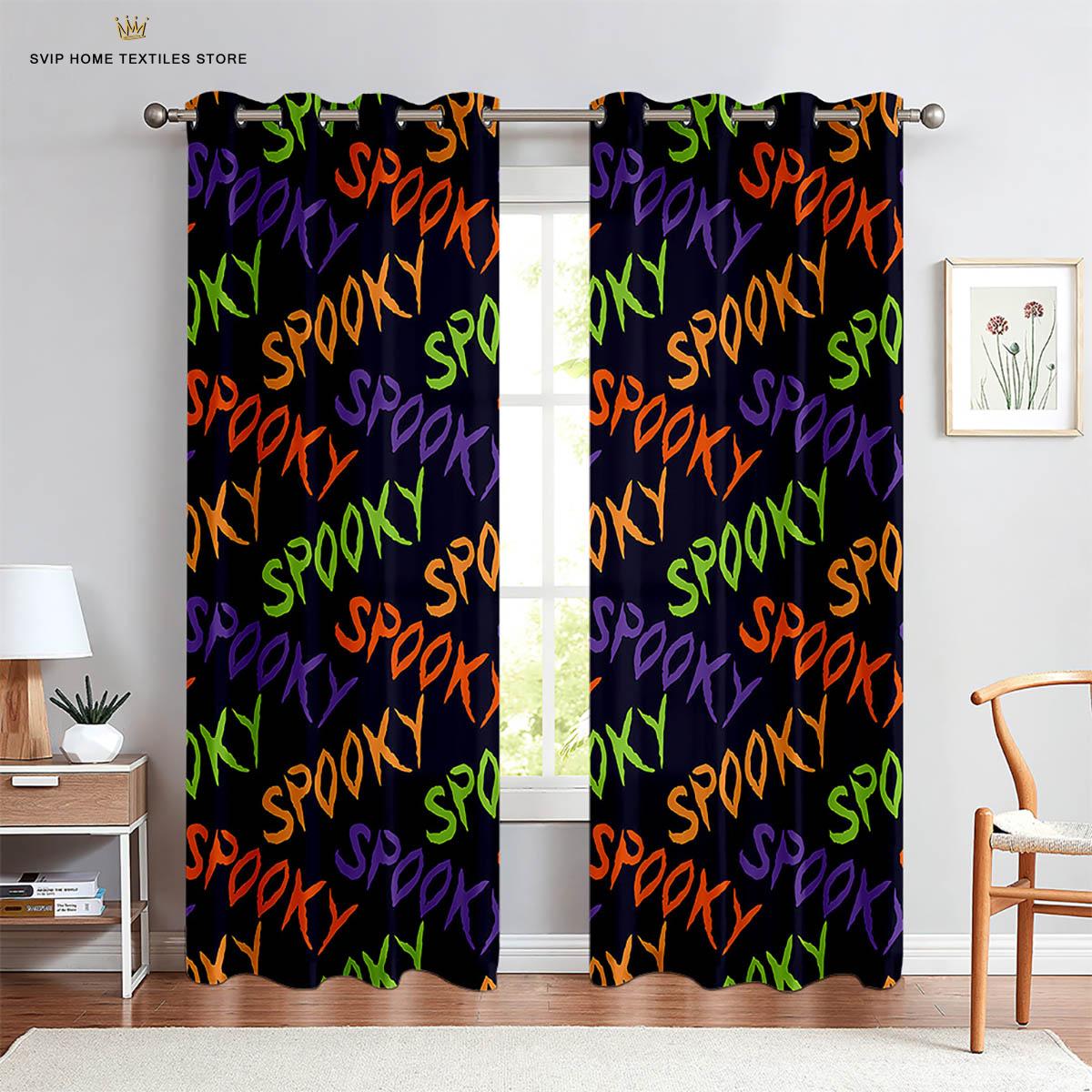 

Шторы с принтом на Хэллоуин для детей, Темный замок, Череп ведьмы, Декоративные шторы для детской вечеринки, Подходит для спальни W50X130H(CM)X2PCS&Rod pocket