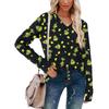 Women's Fashionable Loose-Fit V-Neck Long-Sleeved T-Shirt Christmas Print Pullover