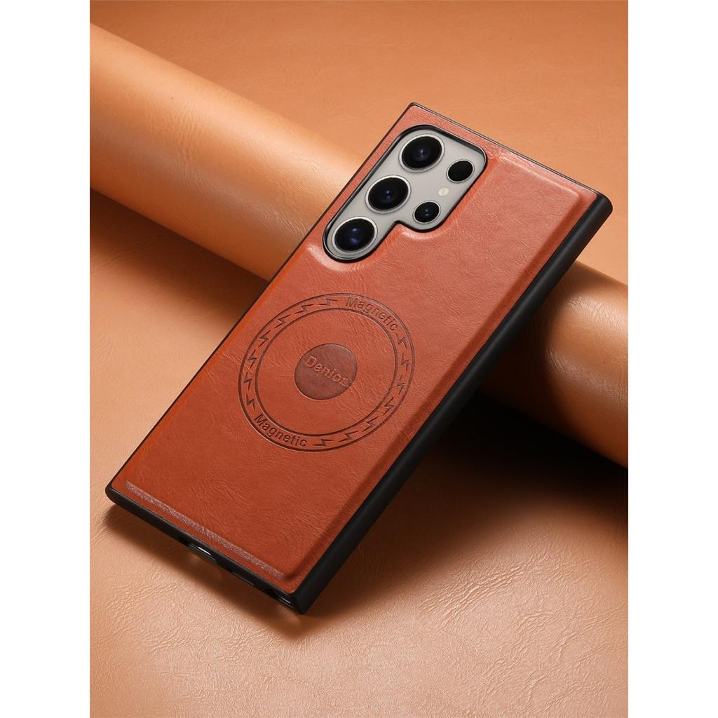 Faux Leather for MagSafe Magnetic Wireless Charging Phone Case for Samsung Galaxy S25 Ultra S24 Plus S23 FE Protection Cover