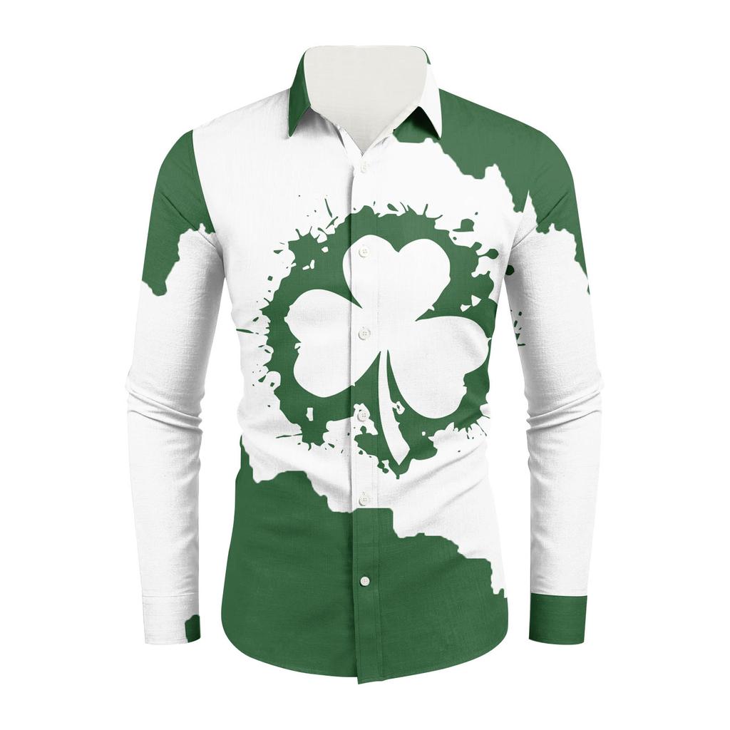 Pánská jarní ležérní košile s volným potiskem s dlouhým rukávem Pánská košile