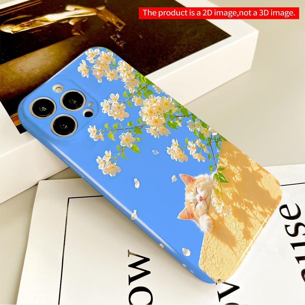 Sleeping Cat Among White Flowers All Inclusive Film Hard Phone Case, Compatible with iPhone 18 Pro Max 17 16 15 14 13 12 11