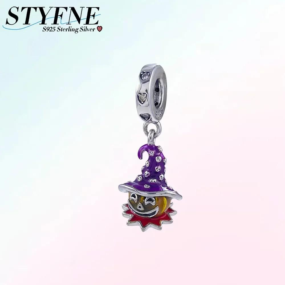 Halloween Leuchtender Magischer Hut Hexe Schwarze Katze Kürbis Charm Perle Kupfer Passend für Originalmarken Armband Schmuck Geschenk