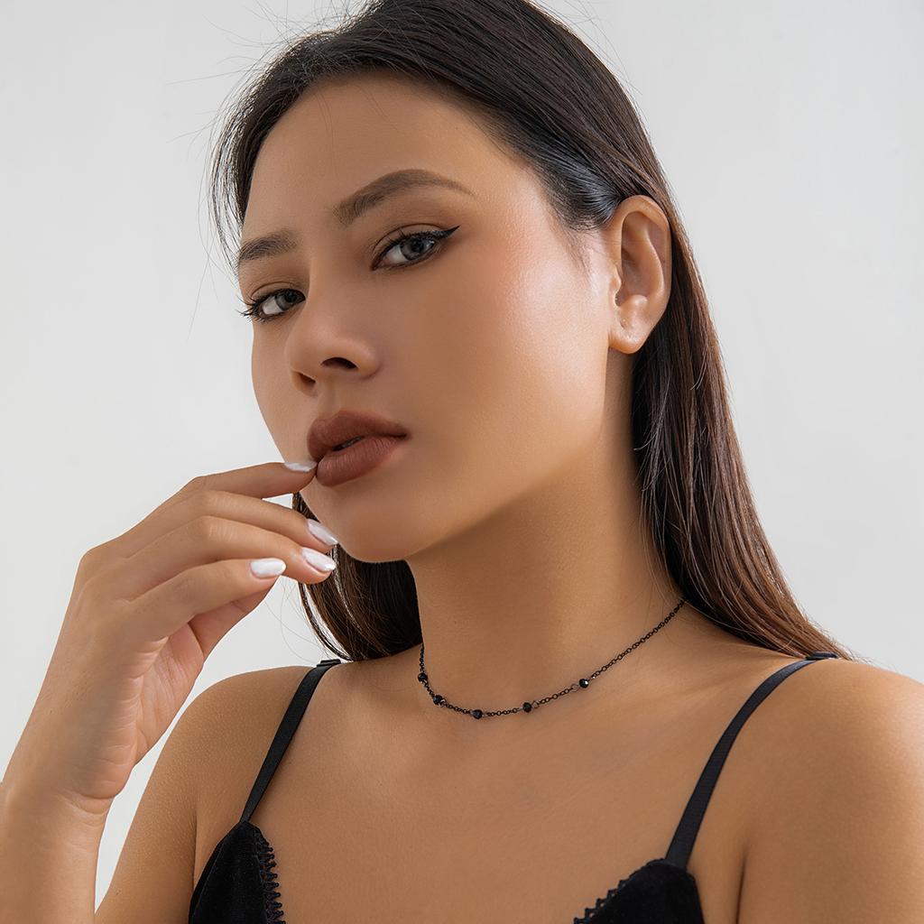 PuRui Gothic Crystal Beads Necklace for Women Minimalist Black Ball Chain Choker Zircon On The Neck Girls Party Accessories