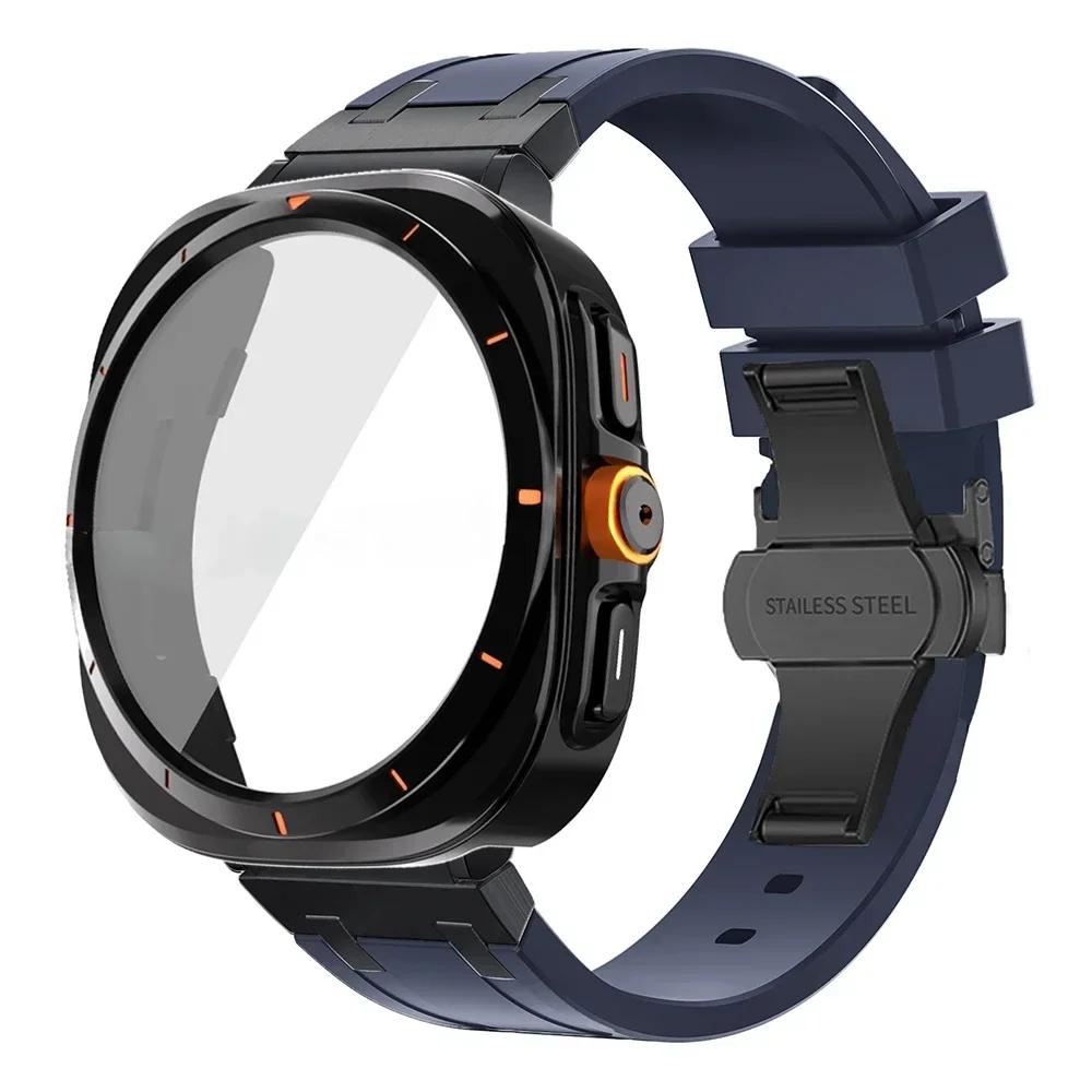 Luxury Silicone Strap+Plastic Case for Samsung Galaxy 7 6 44mm 40mm Sport Men Band for GALAXY Watch 7 6 Change To Ultra Bracelet