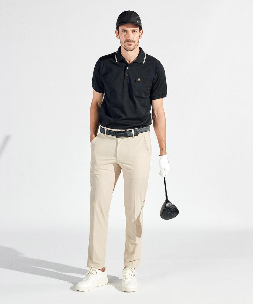 Munsingwear Standard Short Sleeve Polo Made In Golf BK00 Men's Shirt, Houndstooth, Japan, Moisture-Wicking, Quick-Drying, Shirt, MG5SHS05M, Black,