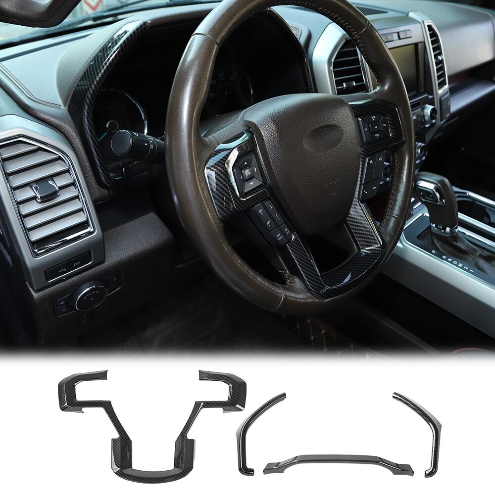Steering Wheel Cover Trim/Dashboard Decor Strip for Ford F150 2015+ Carbon Fiber