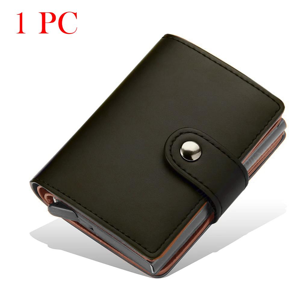 Pu Leather Credit Card Holder Luxury Id Cardholders Pop Up Metal Mini Minimalist Wallet for Women Men Coin Purse  Badge Holder