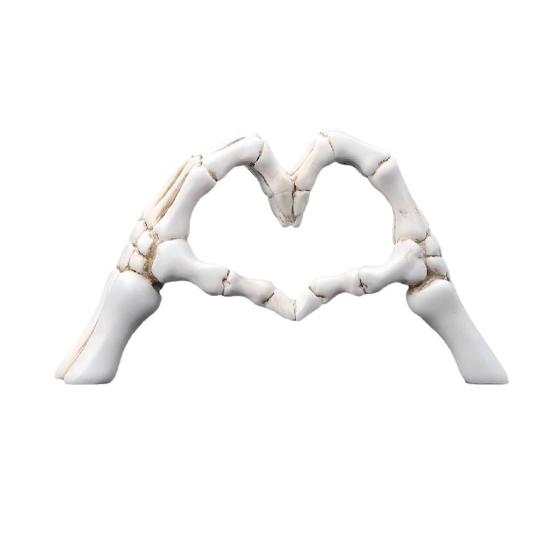 Skeleton Hands Heart Sculpture Gothic Love Gesture Statue Resin Heart Shape Skeleton Finger Gesture Figurine for Halloween Home Decor Gift