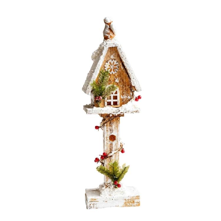 Table Display Christmas Cottage Ornament with Light Effect, Wooden Snow Cabin Decoration for Tabletop Shelf Styling