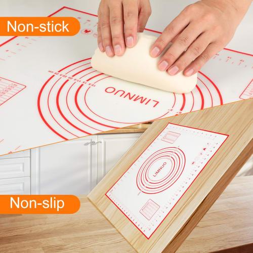 LIMNUO Silicone Cooking Mat, Bread Mat, Baking Mat with Measuring Pad, Large Size, Food-Grade Silicone, Non-Slip, for Baking Tools (Red, 40x50cm)