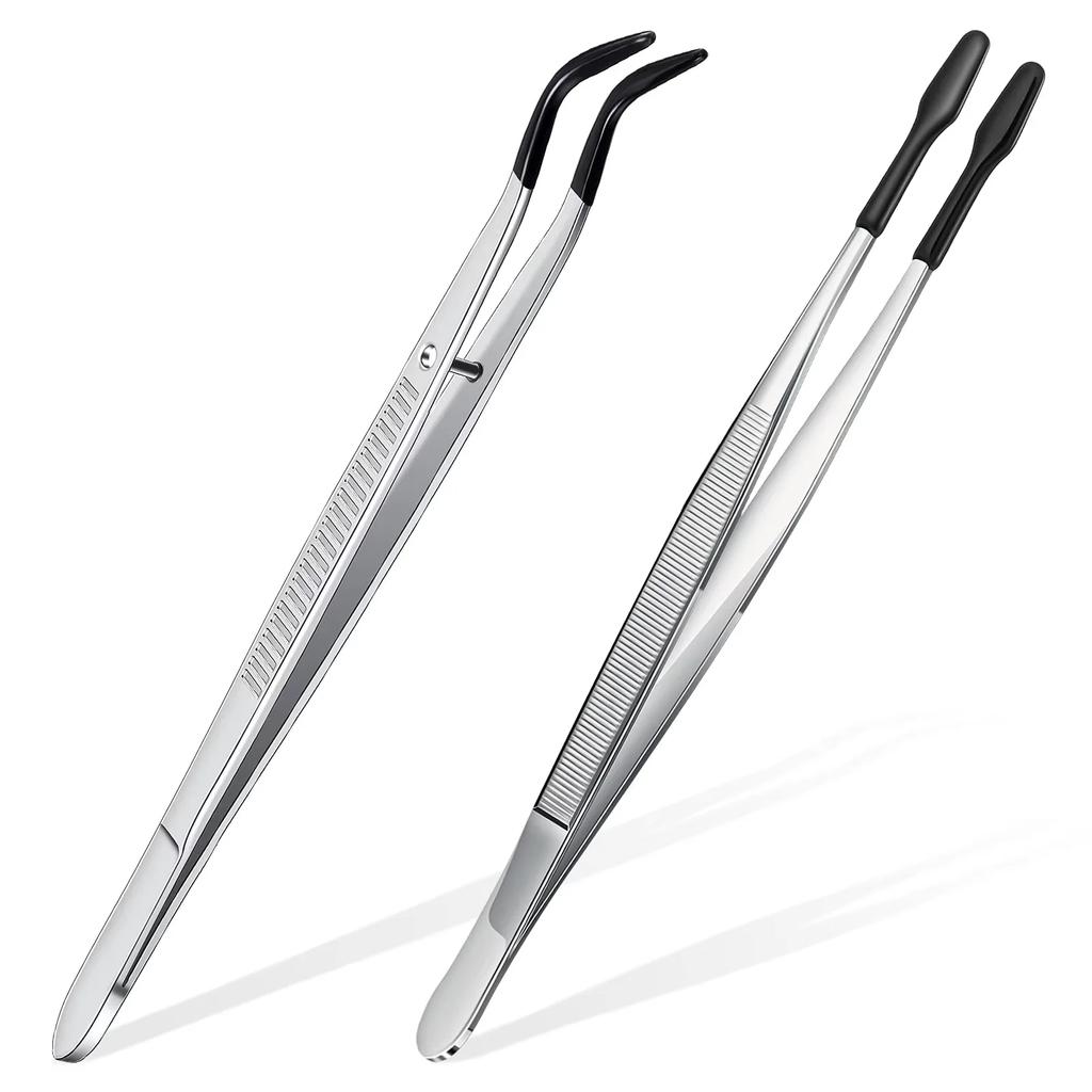1-5PCS Anti-Slip Rubber Coated Precision Tweezers Set,Straight/Bent Flat Tip for Jewelry,Electronics Repair,Nail Stamping DIY