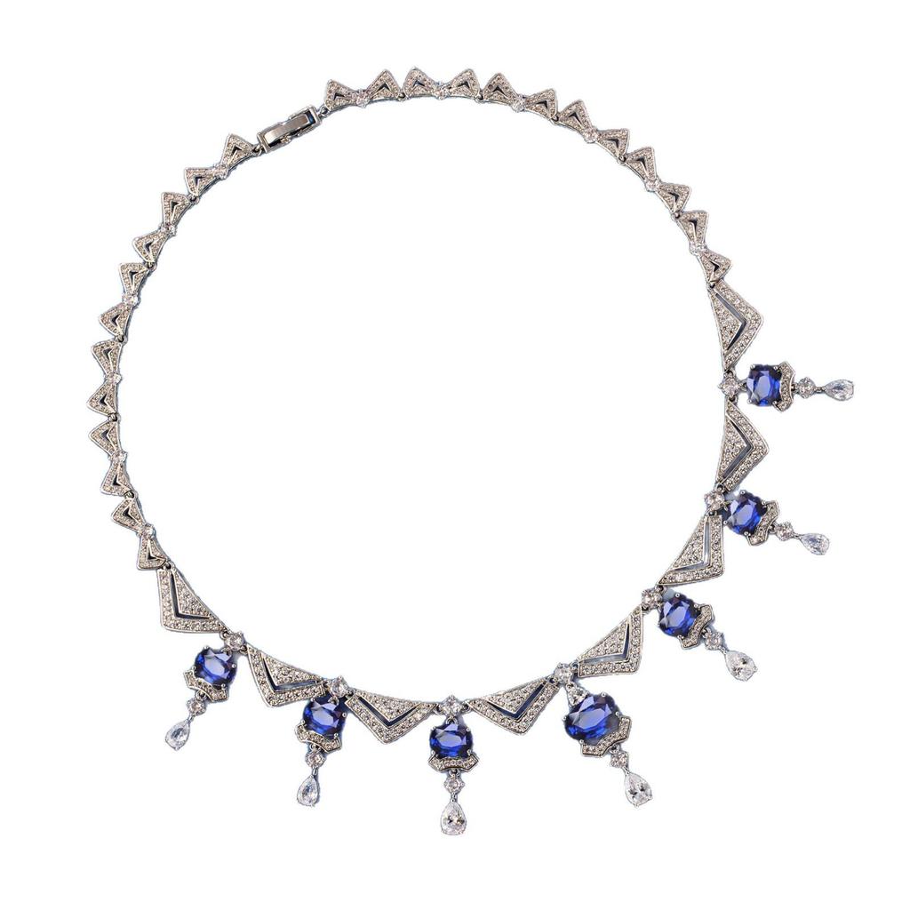 High-End Copper Earrings & Necklace with Main Stone - Popular in Europe & America, Two-Piece Set