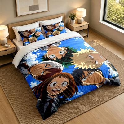 3Pcs Bedding SetMy Hero Academia Soft Bed Sheet and Two Pillowcases Home Bedroom Decor