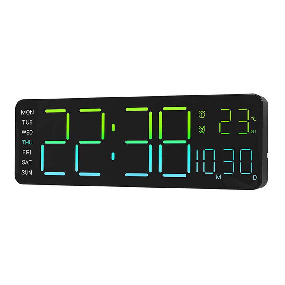 

6678R Minimalist RGB Night Light Wall Clock Multi-Function Time Temperature Date Digital Display Clock A
