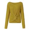 Women Long Sleeve Solid Color V-neck Sexy Cross Knotted Panel Sweater 