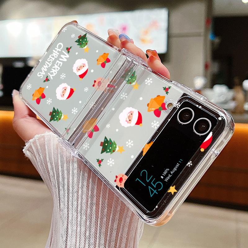 Cute Christmas Pattern Folding Phone Case For Samsung Galaxy Z Flip 6 5 4 3 5G Hard PC Cover For Galaxy Z Flip6 Flip5 Flip4