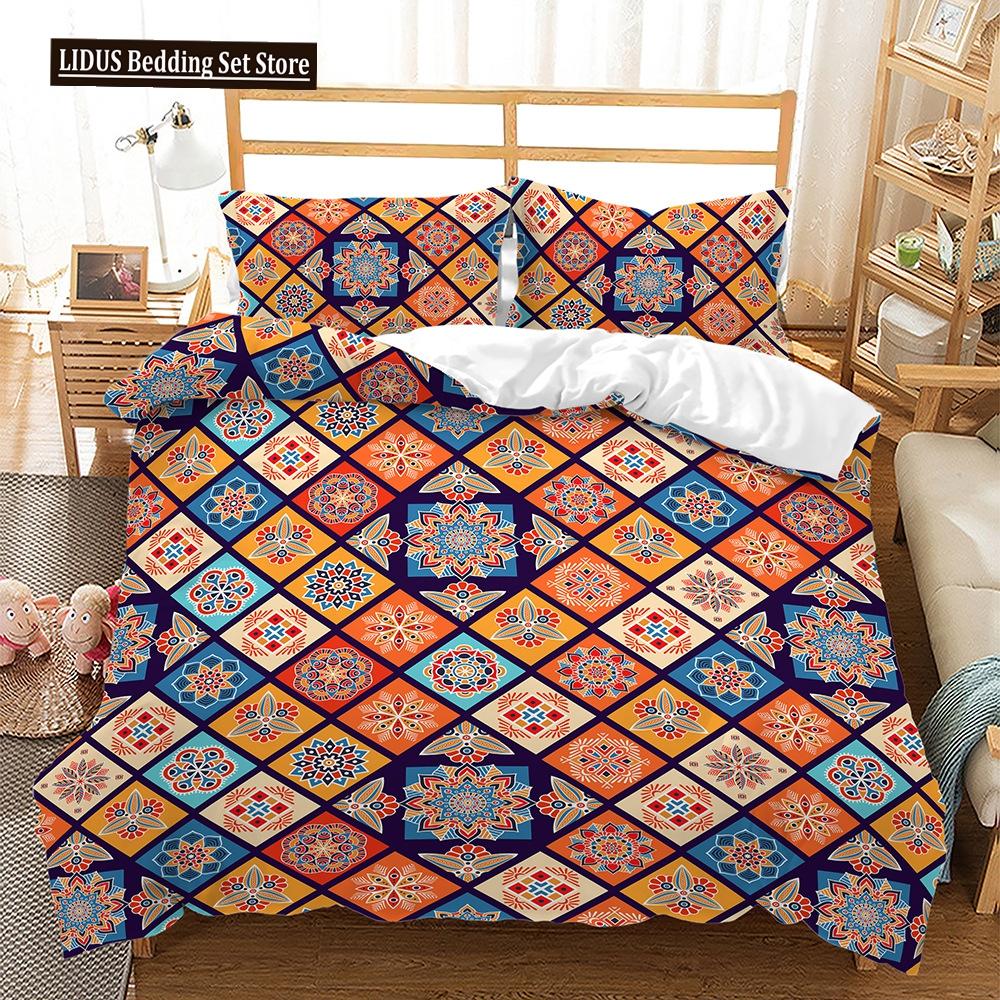 Bohemian Duvet Cover Set 3 Pieces Trellis Striped Ethnic Boho Vintage Quilt King Queen For Boy Girls Teens Polyester Bedding Set