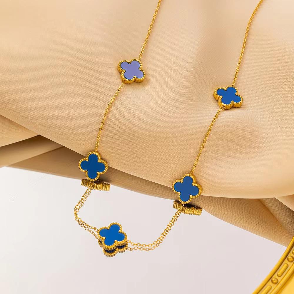 Titanium Steel Four-leaf Clover Necklace with Five Flowers Double-sided Colorfast Luxurious and Sophisticated Clavicle Chain for Women