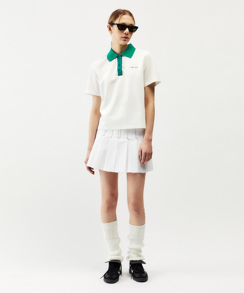 Mayol Cotton Contrast Pleated Skirt_Optic White