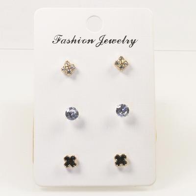 Silver Needle Four-leaf Clover High-end Stud Earrings Set Temperament Zircon Simple Women's Small Exquisite Cold Wind Earrings