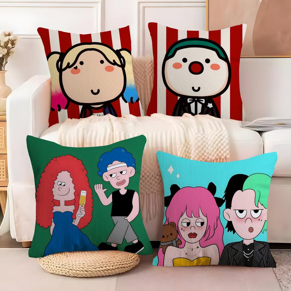 Cute Cartoon Couple Home Decor Pillow Case Sofa Living Room Bedroom Headboard Backrest Cushion Square Cushion