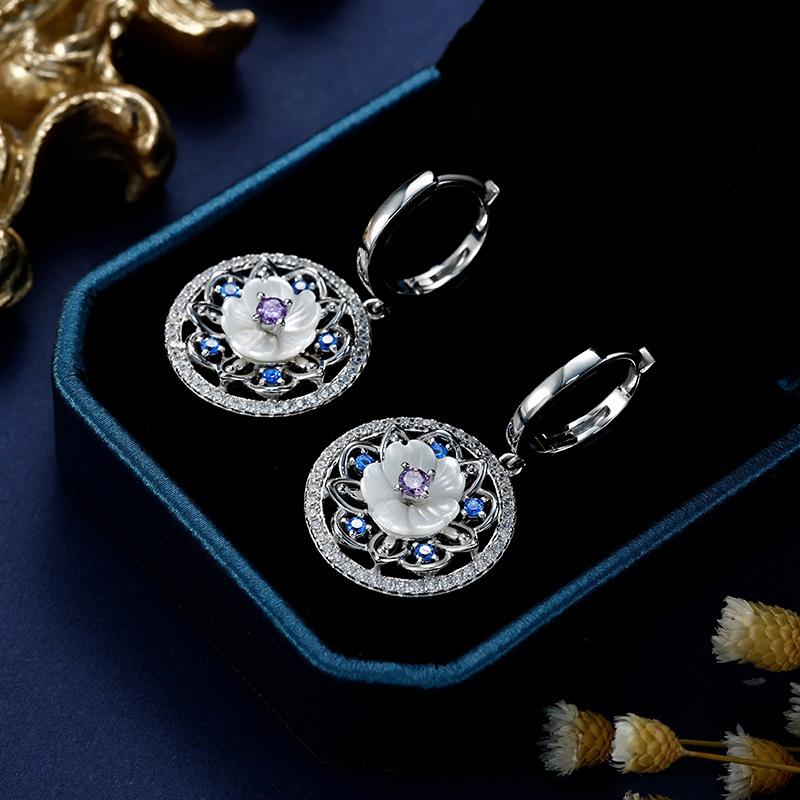 New Chinese Lotus Earrings Femininity 925 Sterling Silver Lotus Premium National Style Earrings