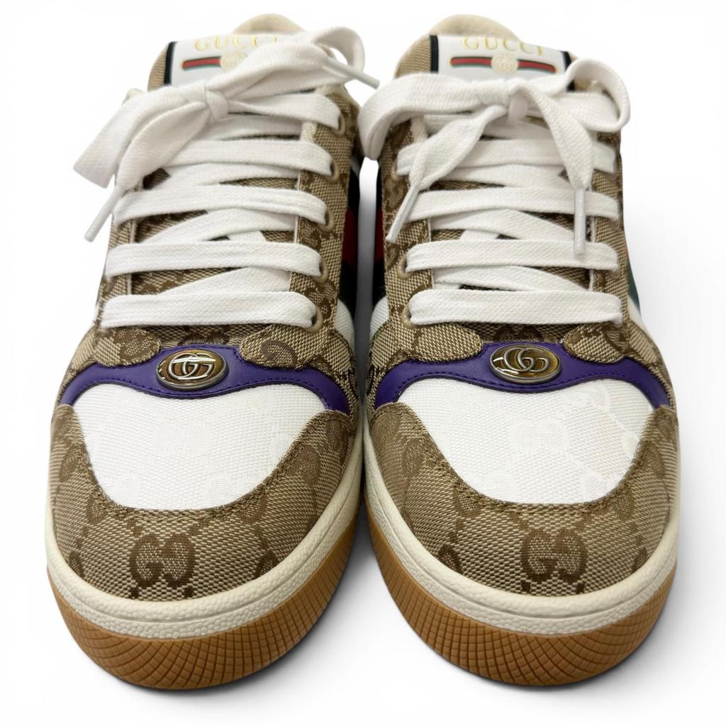 Pristine GUCCI Low Cut Sneakers Screener Beige GG Canvas Mens 6 812638 Used