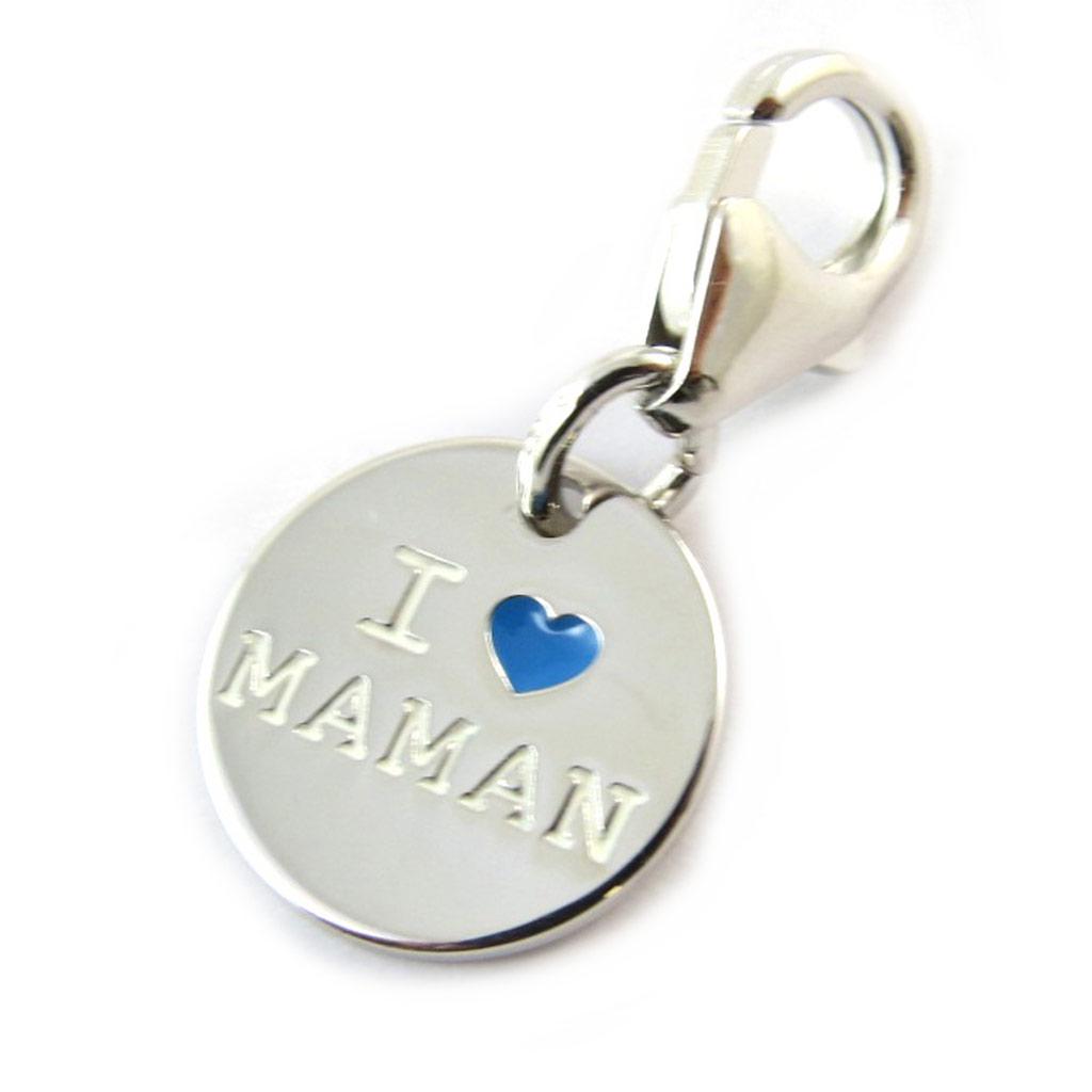 Altesse [N3257] - Silver Charm Pendant 'Je t'Aime Maman' Blue