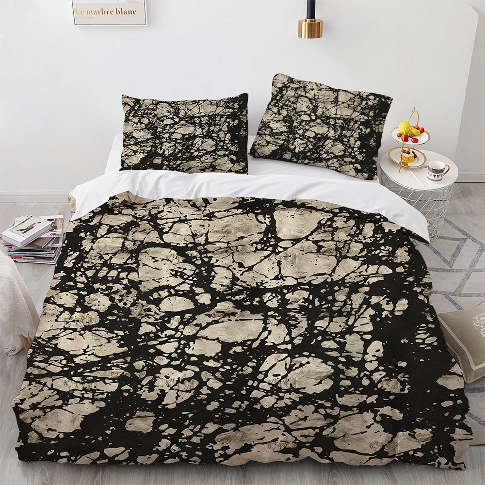 Marble King Queen Duvet Cover Cool Black and White Texture Pattern Bedding Set for Teens Adults 2/3pcs Polyester Quilt Cover