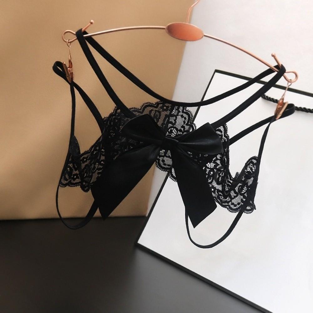 Bow Open Crotch Briefs Floral Embroidery Sheer Mesh Panties Fashion Lace Briefs  Ladies Girls