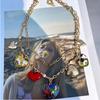 Heart-shaped Double Layer Necklace Flower Clavicle Chain Big Heart Pendant Necklace  Vacation