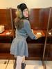 European-American Autumn Retro French Hooded Cardigan & Half Skirt Set
