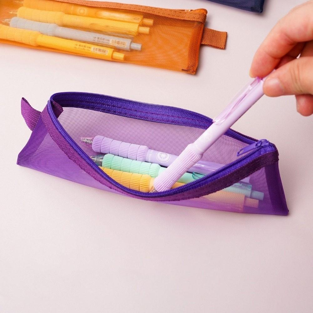Nylon Mesh Pen Bag Square Shape Stationery Pouch Pencil Case Student Examination Pouch