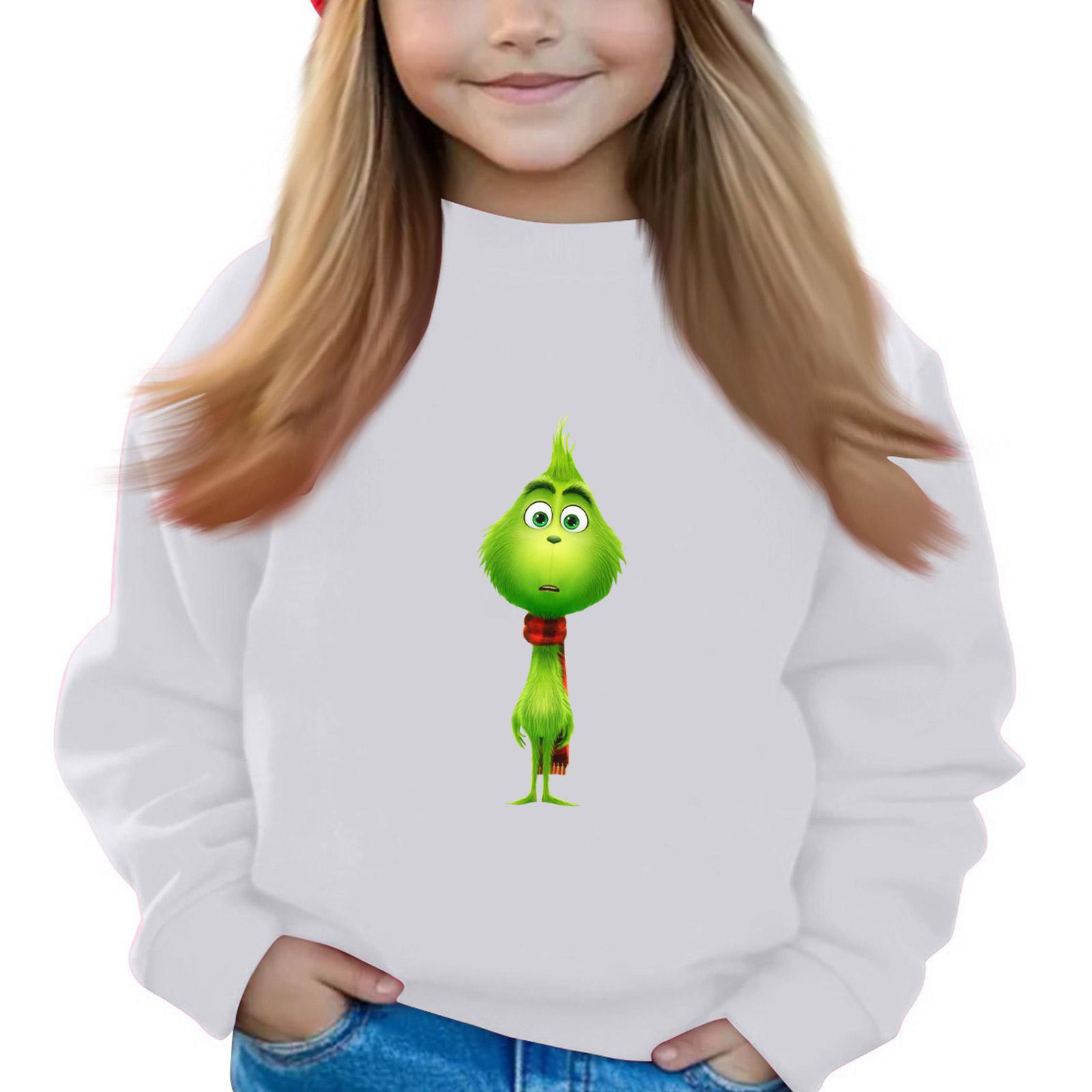 

Рождественские пуловеры с круглым вырезом для девочек, детские топы с принтом 160 белый