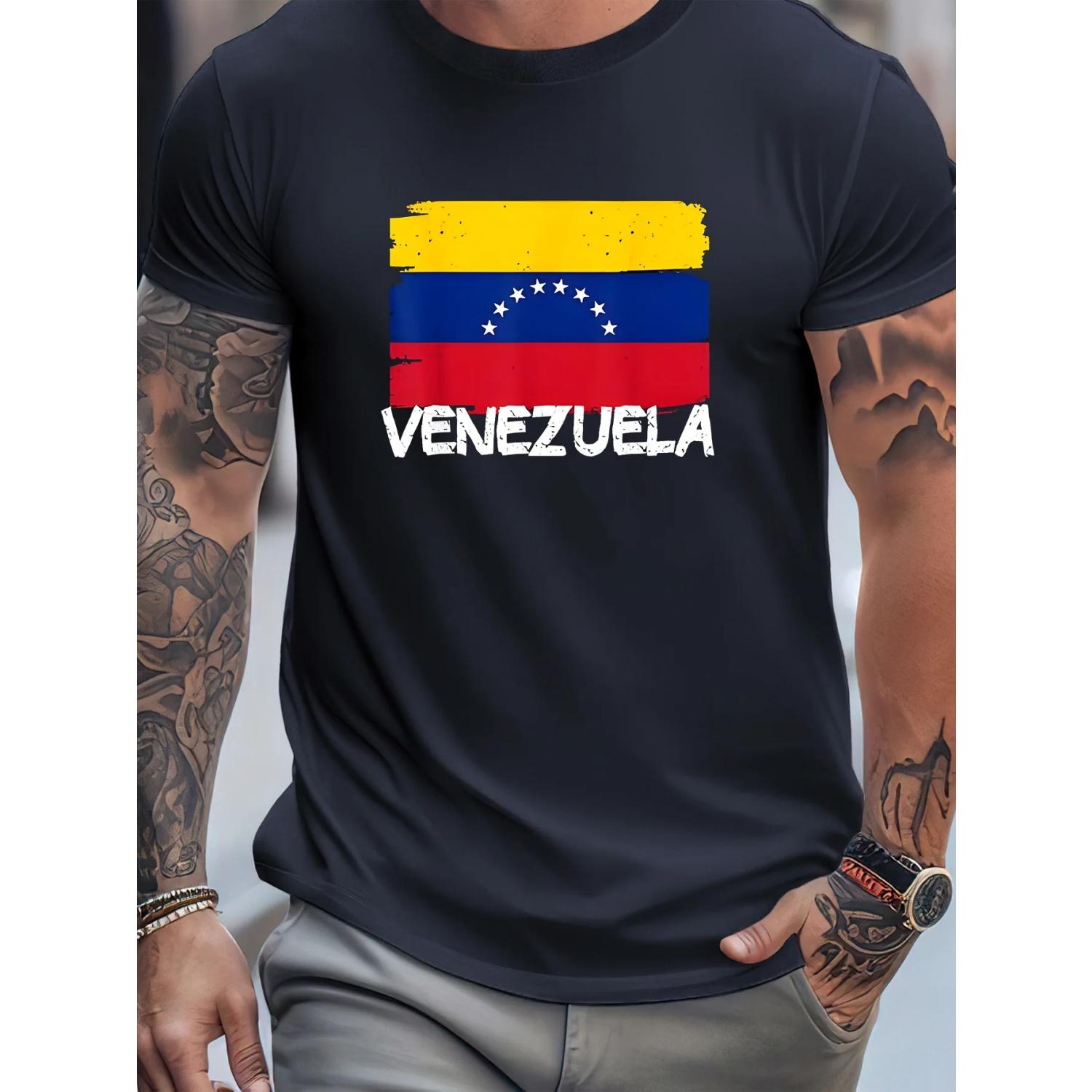 

VENEZUELA Letter & Graphic Print Tee Shirt, Tees For Men, Casual & Comfy Short Sleeve XXXXXL чорний