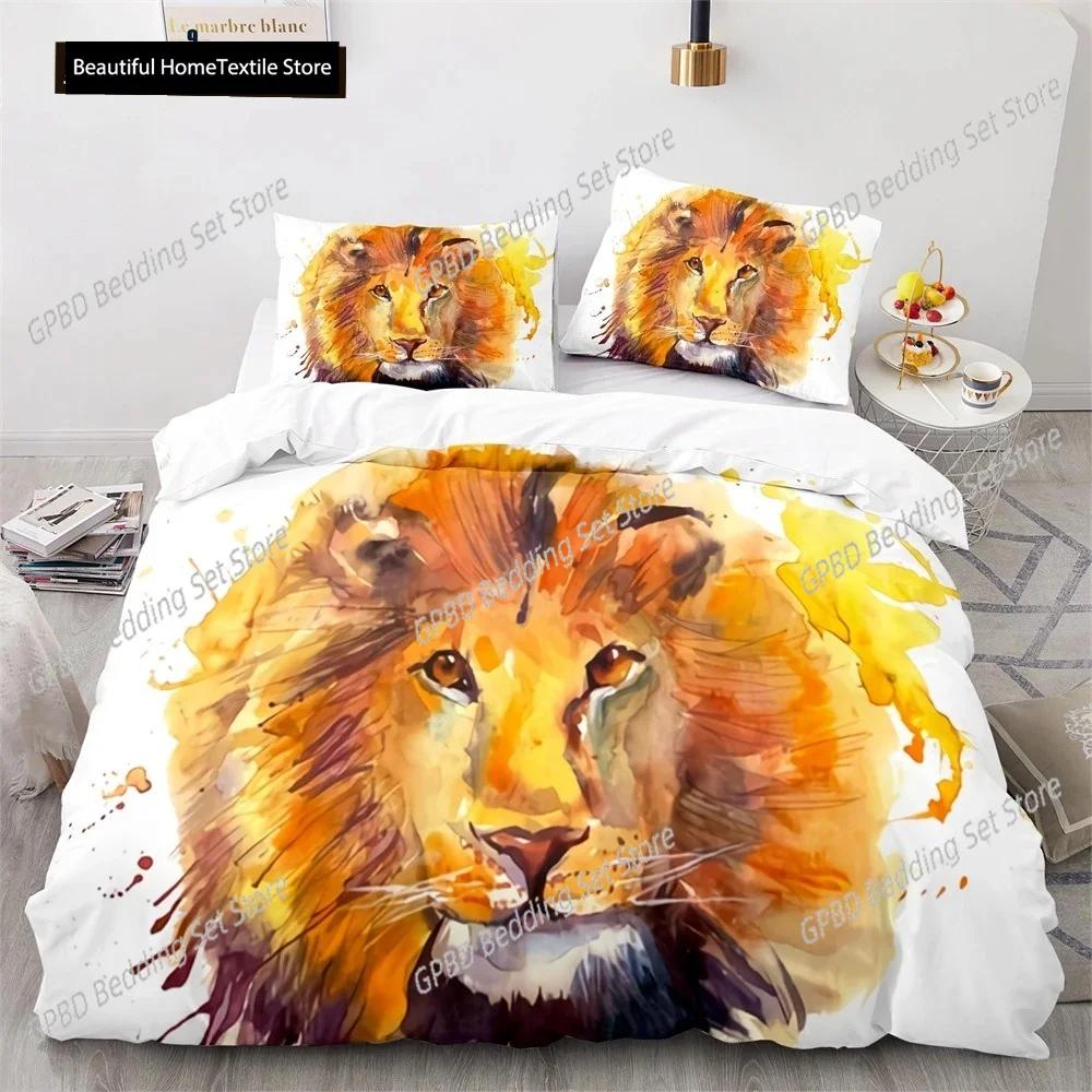 Lion Duvet Cover Set 3D Print Wild Animals Colourful King Queen Size For Kids Teens Adults Bedding Set Polyester Comforter Cover