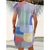JKASHDK Modă Femei Vară Primăvară Imprimeu Bloc de Culoare Mânecă Scurtă Decolteu în V Talie Lejeră Rochii Casual